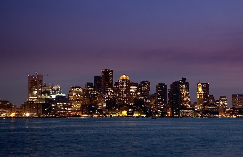 Panorama of Boston Skyline at night