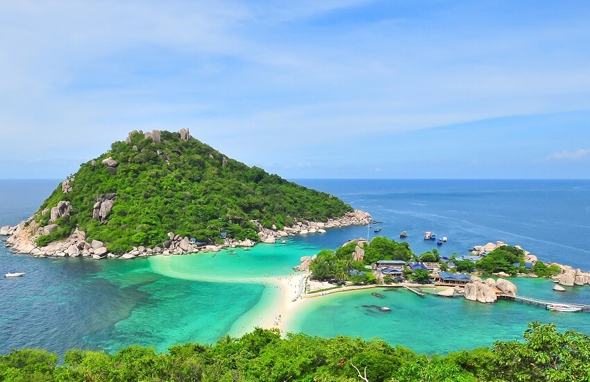 View of Nang Yuan Island Thailand with sandbar beach linking three islands