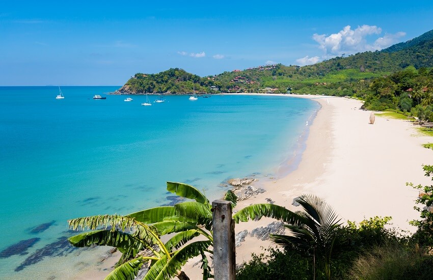 View over Bamboo Beach Koh Lanta with white sand and blue sea